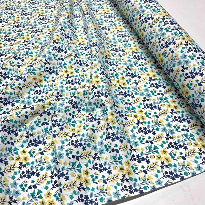 Tissu coton imprimé Dozy bleu multi couleurs