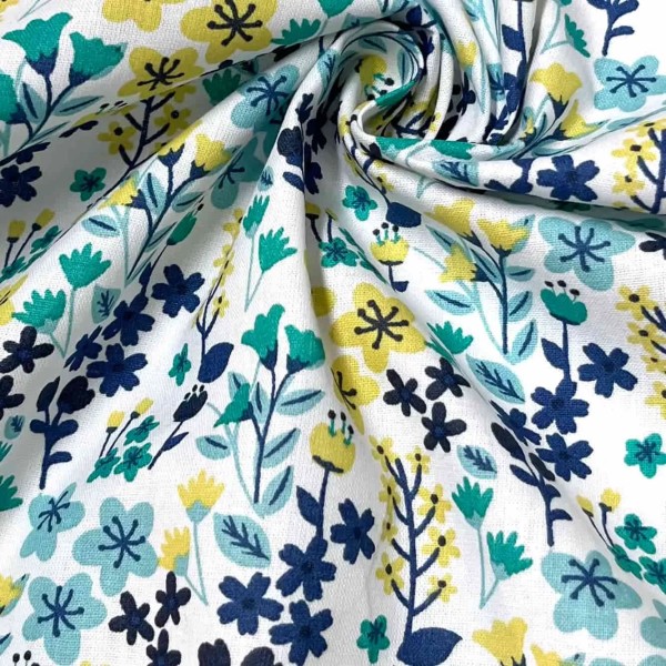Tissu coton imprimé Dozy bleu multi couleurs Tissu coton imprimé Dozy bleu multi couleurs