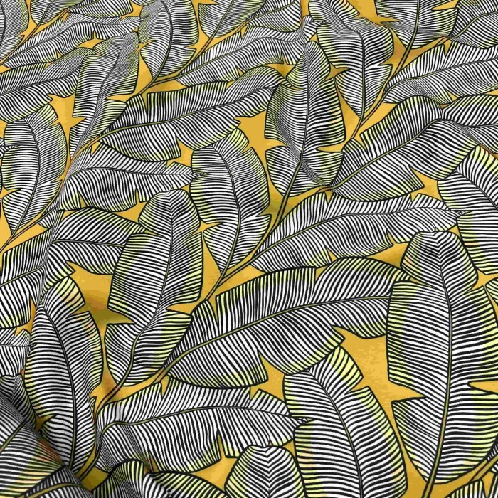 Toile outdoor déperlante grande feuille jaune