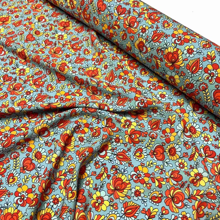 Tissu viscose Flower power/ grey blue Tissu viscose Flower power/ grey blue