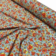 Tissu viscose Flower power/ grey blue Tissu viscose Flower power/ grey blue