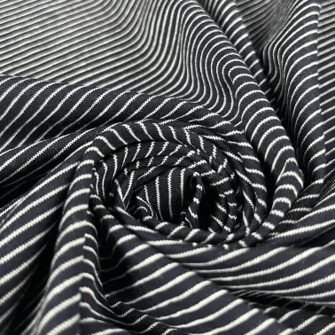Tissu jersey coton stretch à rayures noire