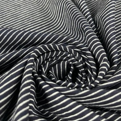 Tissu jersey coton stretch à rayures noire Tissu jersey coton stretch à rayures noire