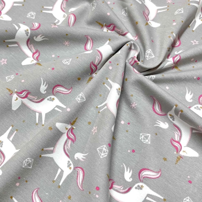 Tissu jersey coton élasthanne Licorne Gris