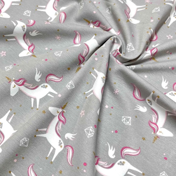 Tissu jersey coton élasthanne Licorne Gris Tissu jersey coton élasthanne Licorne Gris