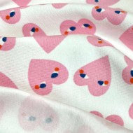 Tissu jersey coton élasthanne Coeur blanc rose Tissu jersey coton élasthanne Coeur blanc rose