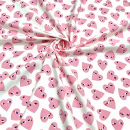 Tissu jersey coton élasthanne Coeur blanc rose Tissu jersey coton élasthanne Coeur blanc rose