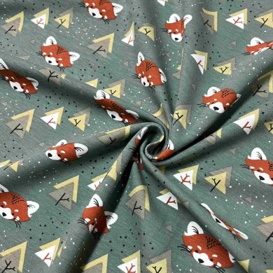 Tissu jersey coton élasthanne Renard vert kaki