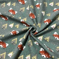 Tissu jersey coton élasthanne Renard vert kaki
