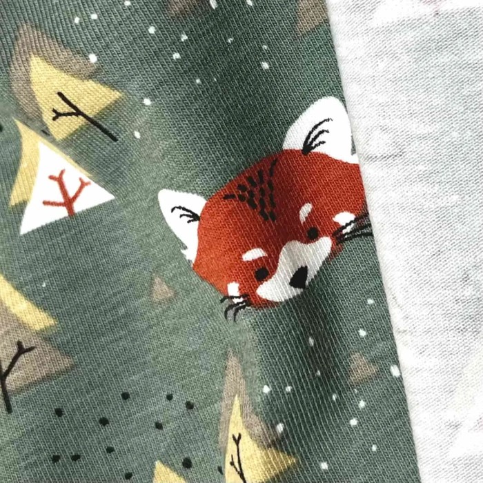 Tissu jersey coton élasthanne Renard vert kaki