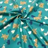 Tissu jersey coton élasthanne Girafe / ourson turquoise
