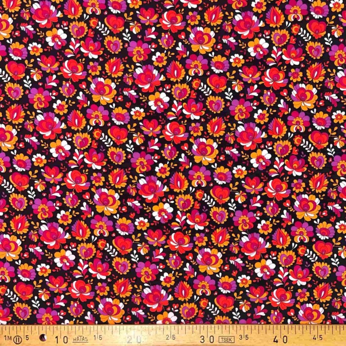 Tissu viscose fleurs power noir