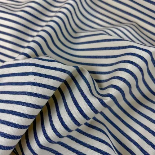 Tissu coton stretch à rayures bleu blanc