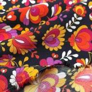 Tissu viscose fleurs power noir