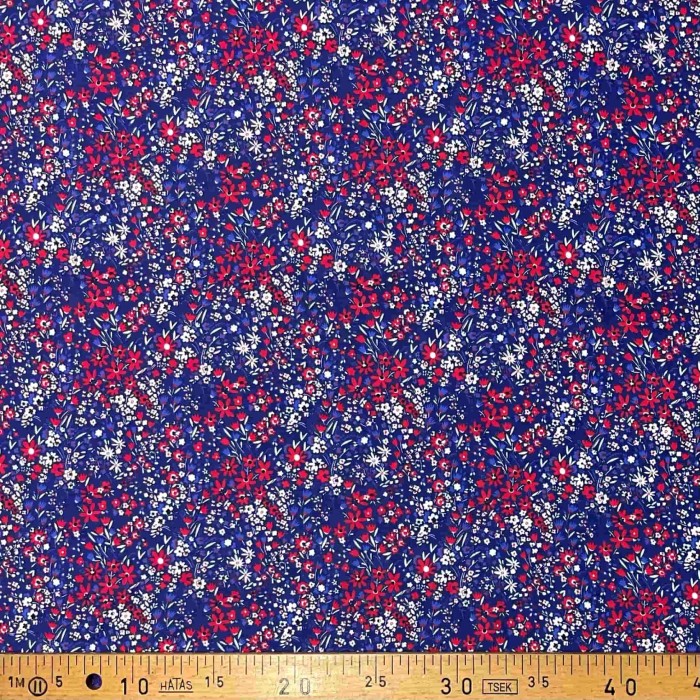 Tissu viscose Liberty bleu, rouge