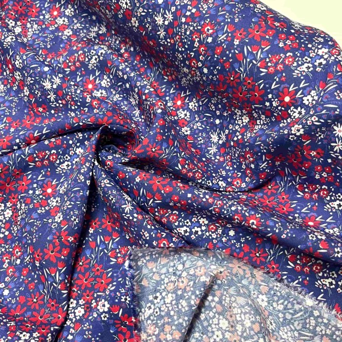 Tissu viscose Liberty bleu, rouge