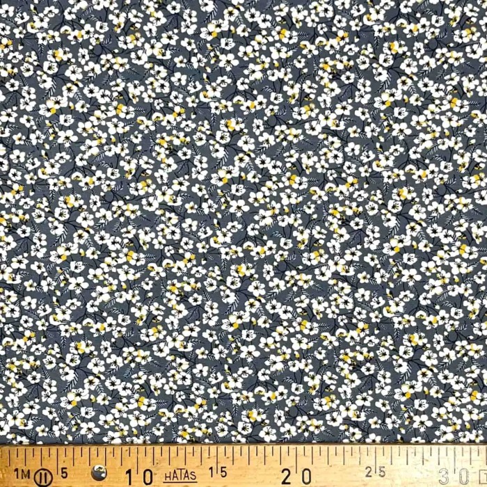 Tissu viscose petite fleurs gris