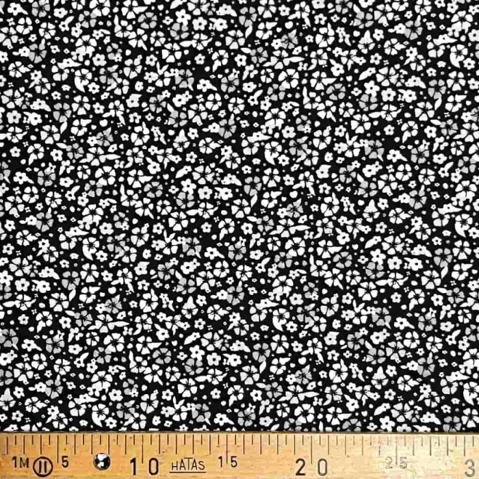 Tissu viscose petite fleurs noir blanc