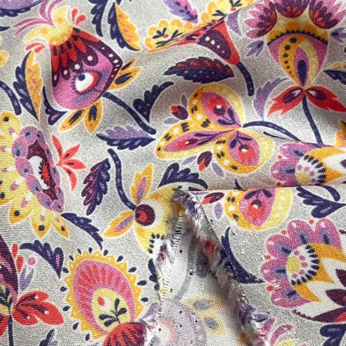 Tissu viscose India purple multi couleurs