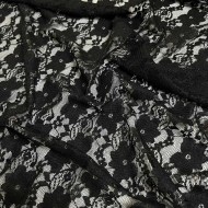 Tissu polyester dentelle fleurs noir