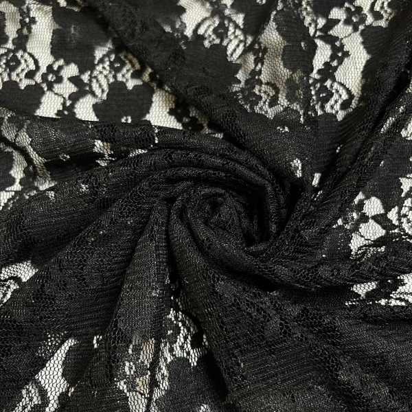 Tissu polyester dentelle fleurs noir Tissu polyester dentelle fleurs noir