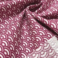 Tissu coton imprimé Saijo blanc framboise Tissu coton imprimé Saijo blanc framboise