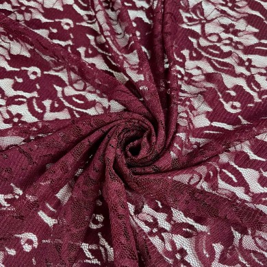 Tissu polyester dentelle fleurs bordeaux Tissu polyester dentelle fleurs bordeaux