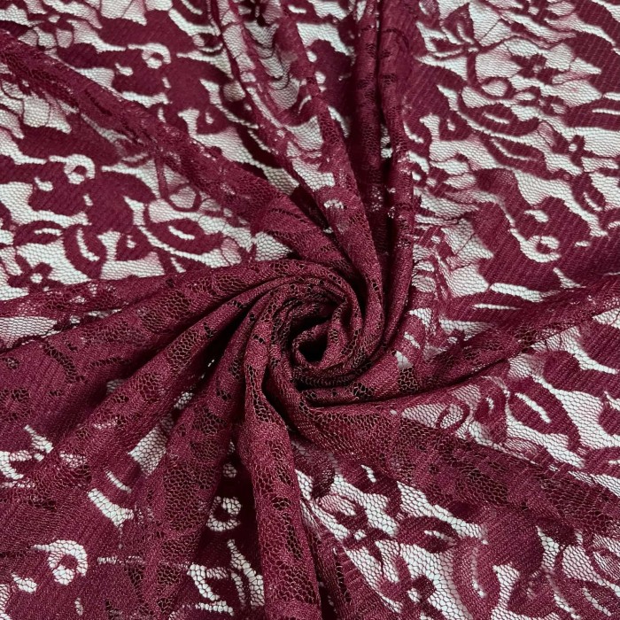 Tissu polyester dentelle fleurs bordeaux Tissu polyester dentelle fleurs bordeaux