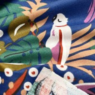 Tissu coton imprimé Papagaios bleu multi couleurs