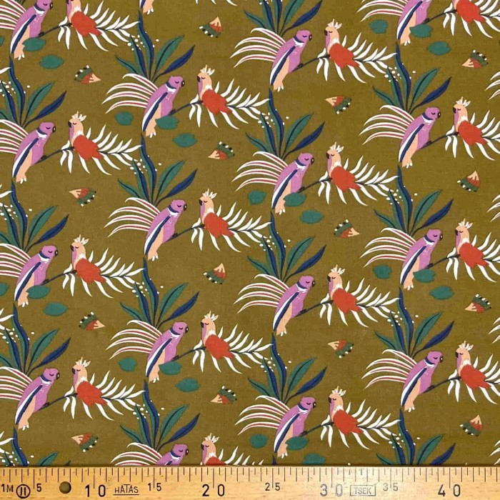 Tissu coton imprimé Papagaios bronze