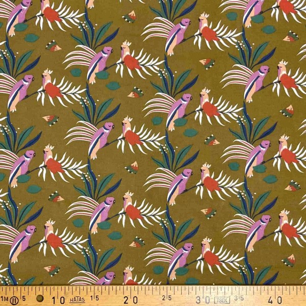 Tissu coton imprimé Papagaios bronze Tissu coton imprimé Papagaios bronze
