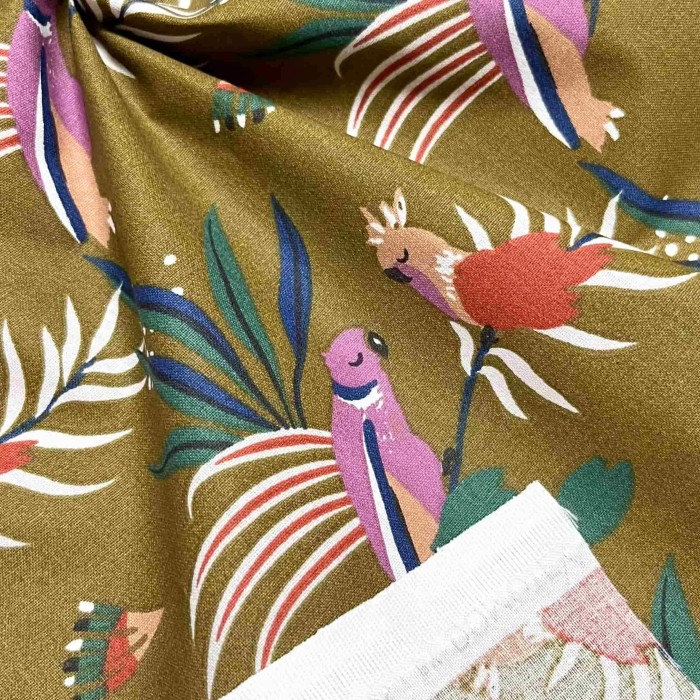 Tissu coton imprimé Papagaios bronze