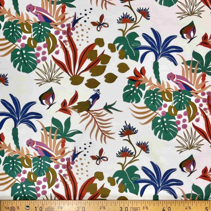 Tissu coton imprimé Papagaios blanc