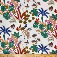 Tissu coton imprimé Papagaios blanc