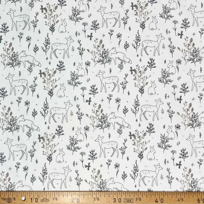 Tissu coton imprimé Larvik blanc gris taupe