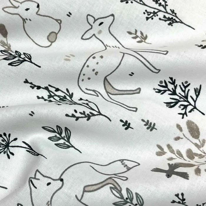 Tissu coton imprimé Larvik blanc gris taupe