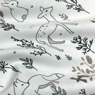 Tissu coton imprimé Larvik blanc gris taupe