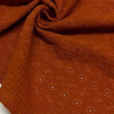 Tissu Double gaze broderie Suzy rouille