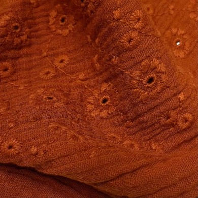 Tissu Double gaze broderie Suzy rouille