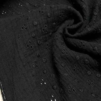 Tissu Double gaze broderie Adele noir