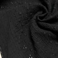 Tissu Double gaze broderie Adele noir