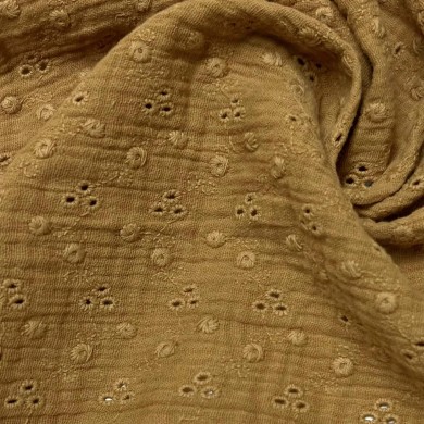Tissu Double gaze broderie Adele camel