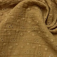 Tissu Double gaze broderie Adele camel