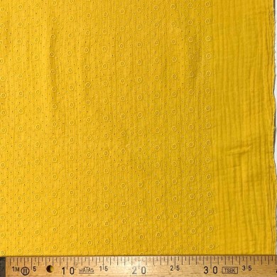 Tissu Double gaze broderie Agnes moutarde