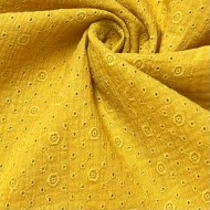 Tissu Double gaze broderie Agnes moutarde