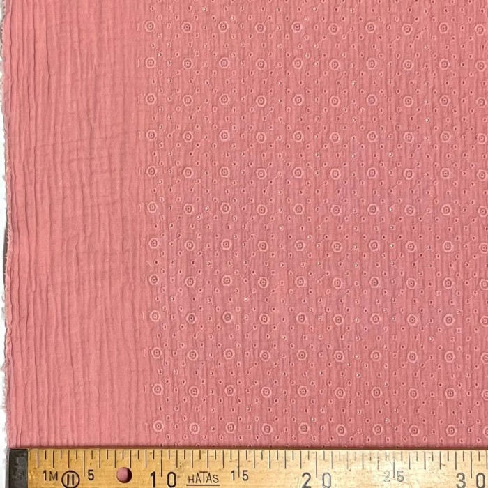 Tissu Double gaze broderie Agnes Rose poudré Tissu Double gaze broderie Agnes Rose poudré