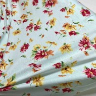 Tissu jersey coton viscose stretch fleurs d'été turquoise Tissu jersey coton viscose stretch fleurs d'été turquoise