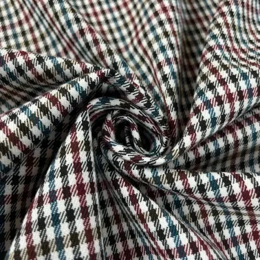 Tissu polyester viscose tartan petit carreaux multi-couleurs