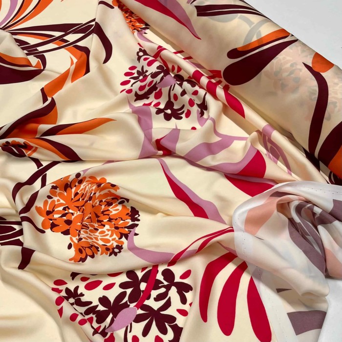 Tissu polyester fleurs du jardin multi couleur