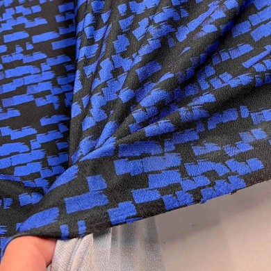 Tissu polyamide petit carré bleu noir